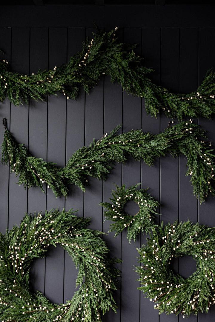 White Plum Berry Norfolk Cypress Real Touch Wreath - Clementine Home Floral Gift