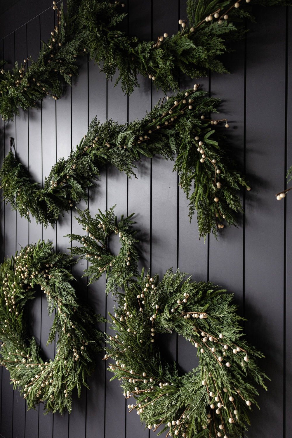 White Plum Berry Norfolk Cypress Real Touch Wreath - Clementine Home Floral Gift