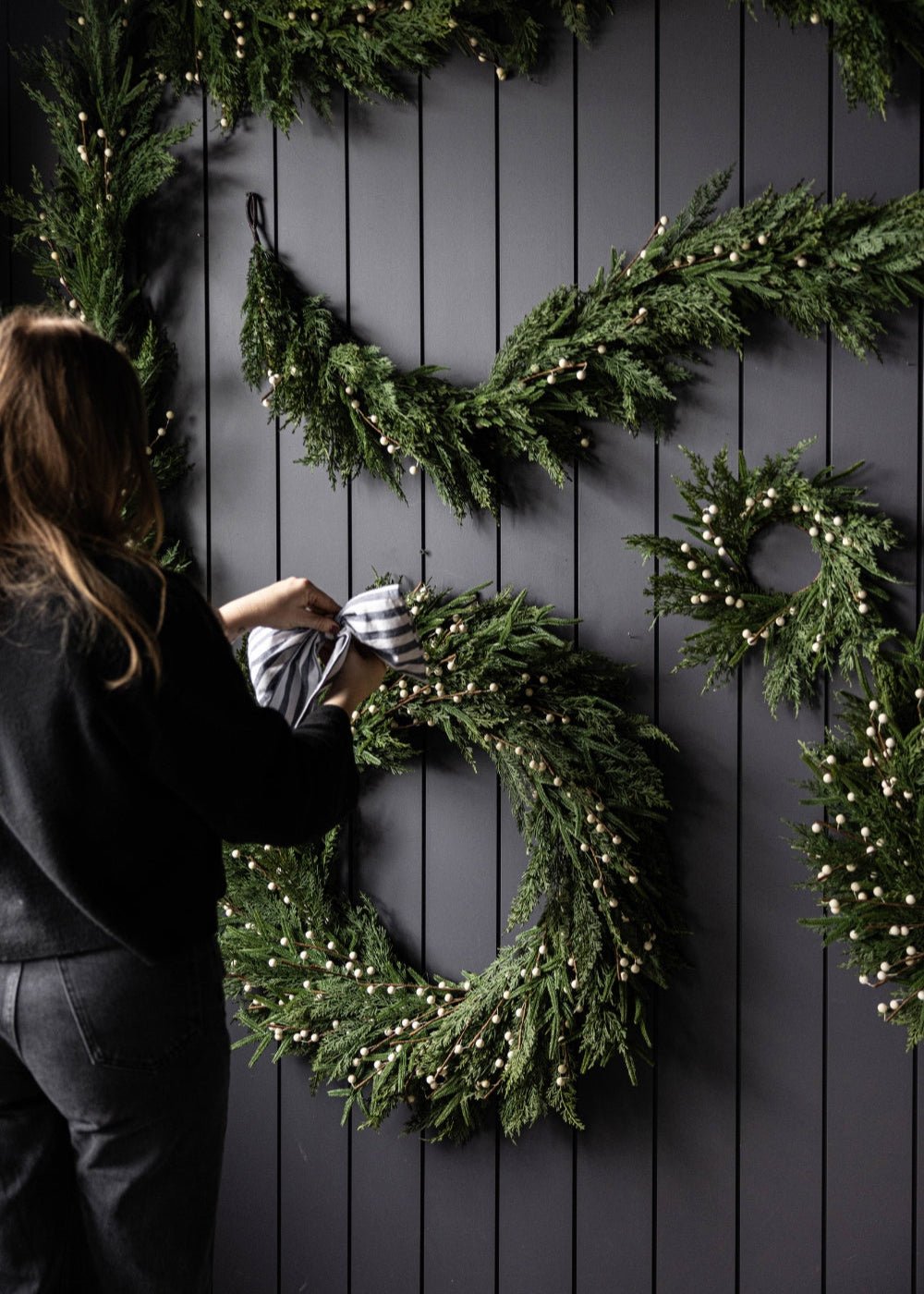 White Plum Berry Norfolk Cypress Real Touch Wreath - Clementine Home Floral Gift