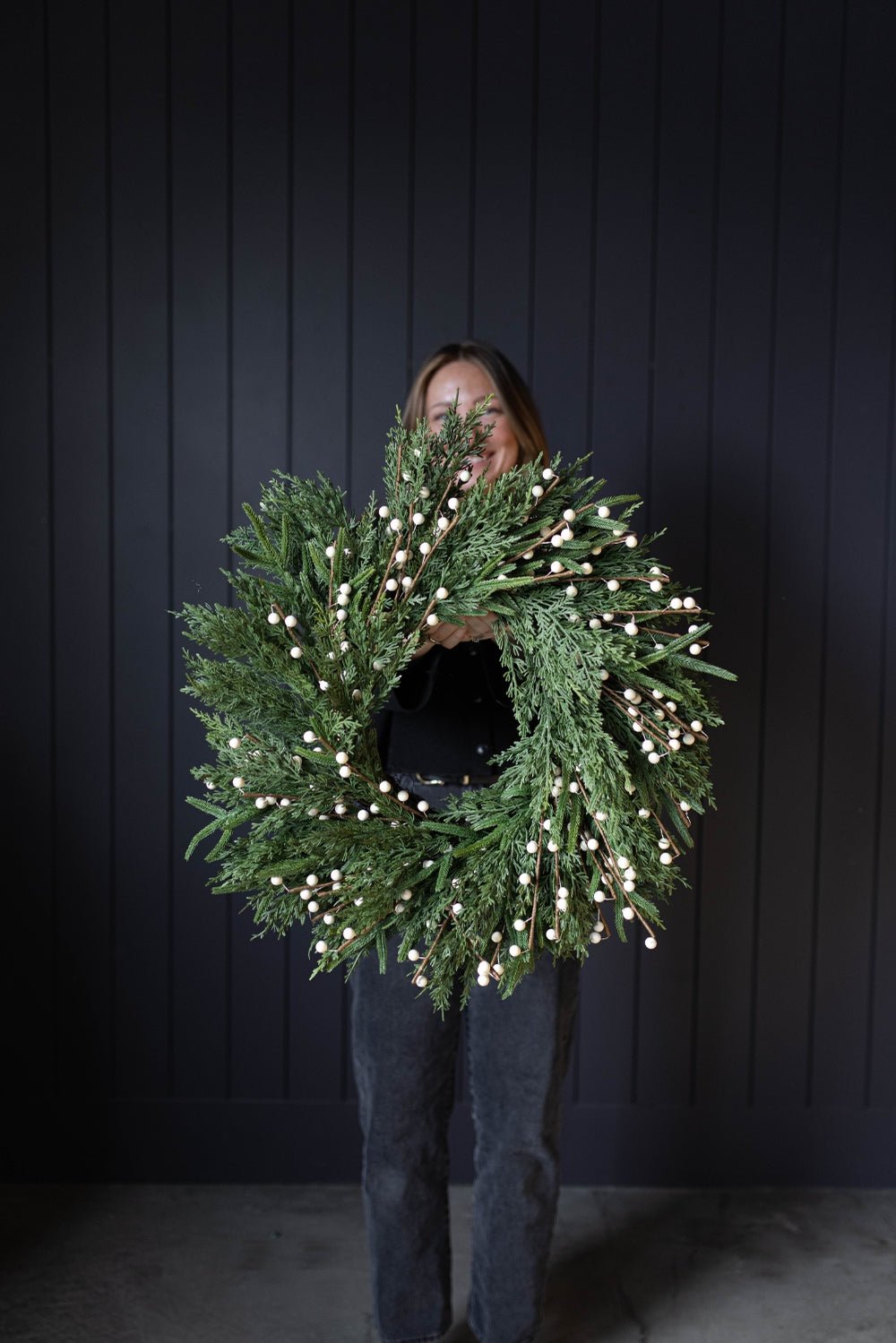 White Plum Berry Norfolk Cypress Real Touch Wreath - Clementine Home Floral Gift