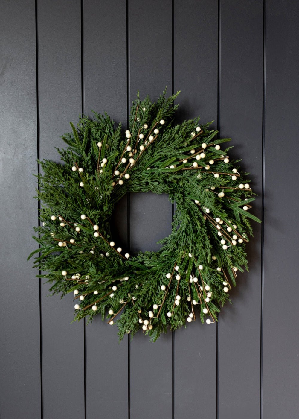 White Plum Berry Norfolk Cypress Real Touch Wreath - Clementine Home Floral Gift