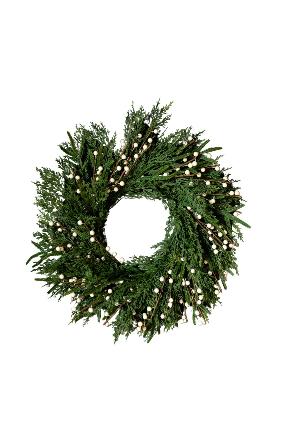 White Plum Berry Norfolk Cypress Real Touch Wreath - Clementine Home Floral Gift
