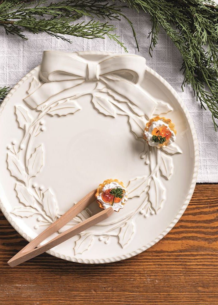 White Wreath Round Platter - Clementine Home Floral Gift