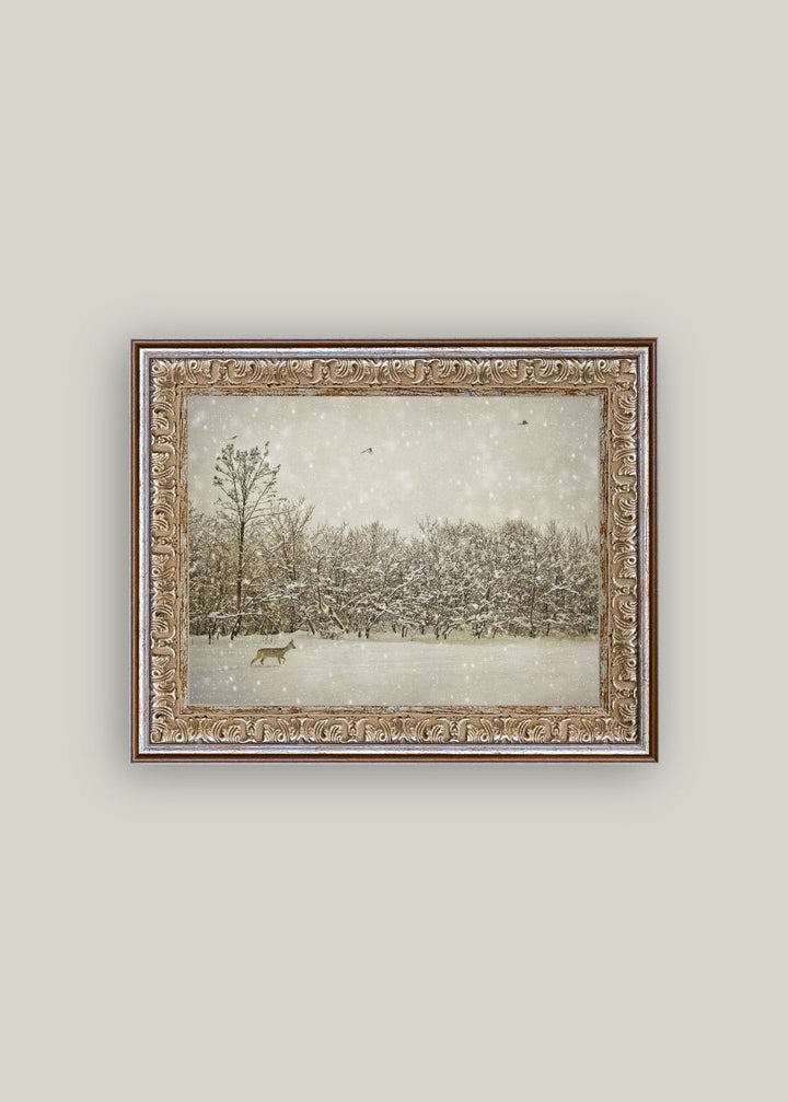 Winter Fawn Framed Antique Art - Clementine Home Floral Gift