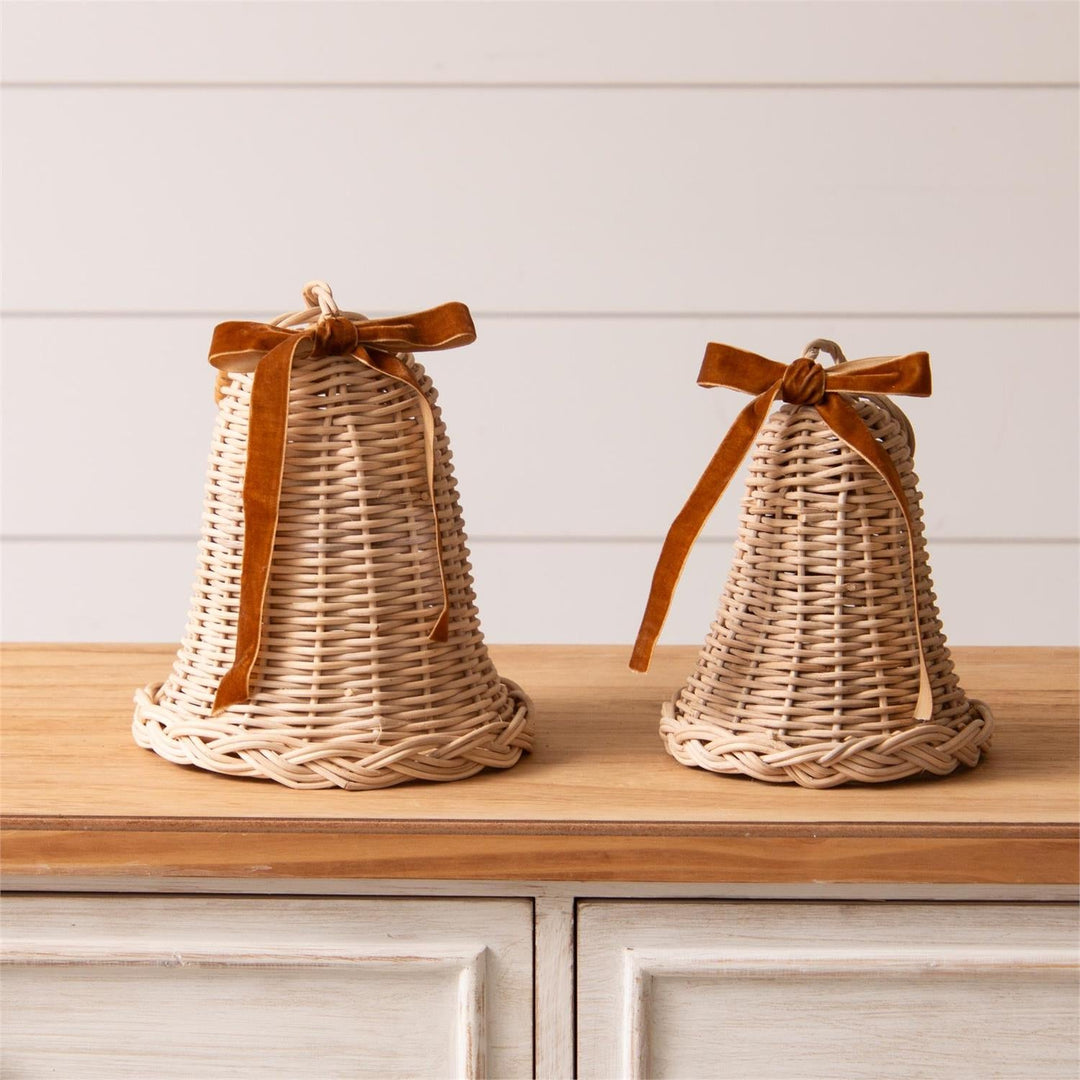 Woven Rattan Bells, Set of 02 - Clementine Home Floral Gift