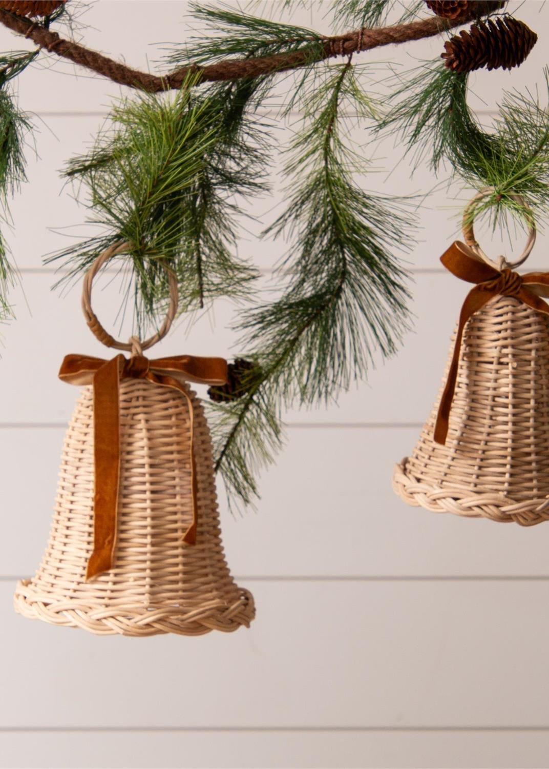Woven Rattan Bells, Set of 02 - Clementine Home Floral Gift