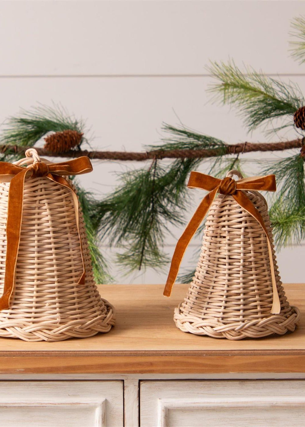 Woven Rattan Bells, Set of 02 - Clementine Home Floral Gift