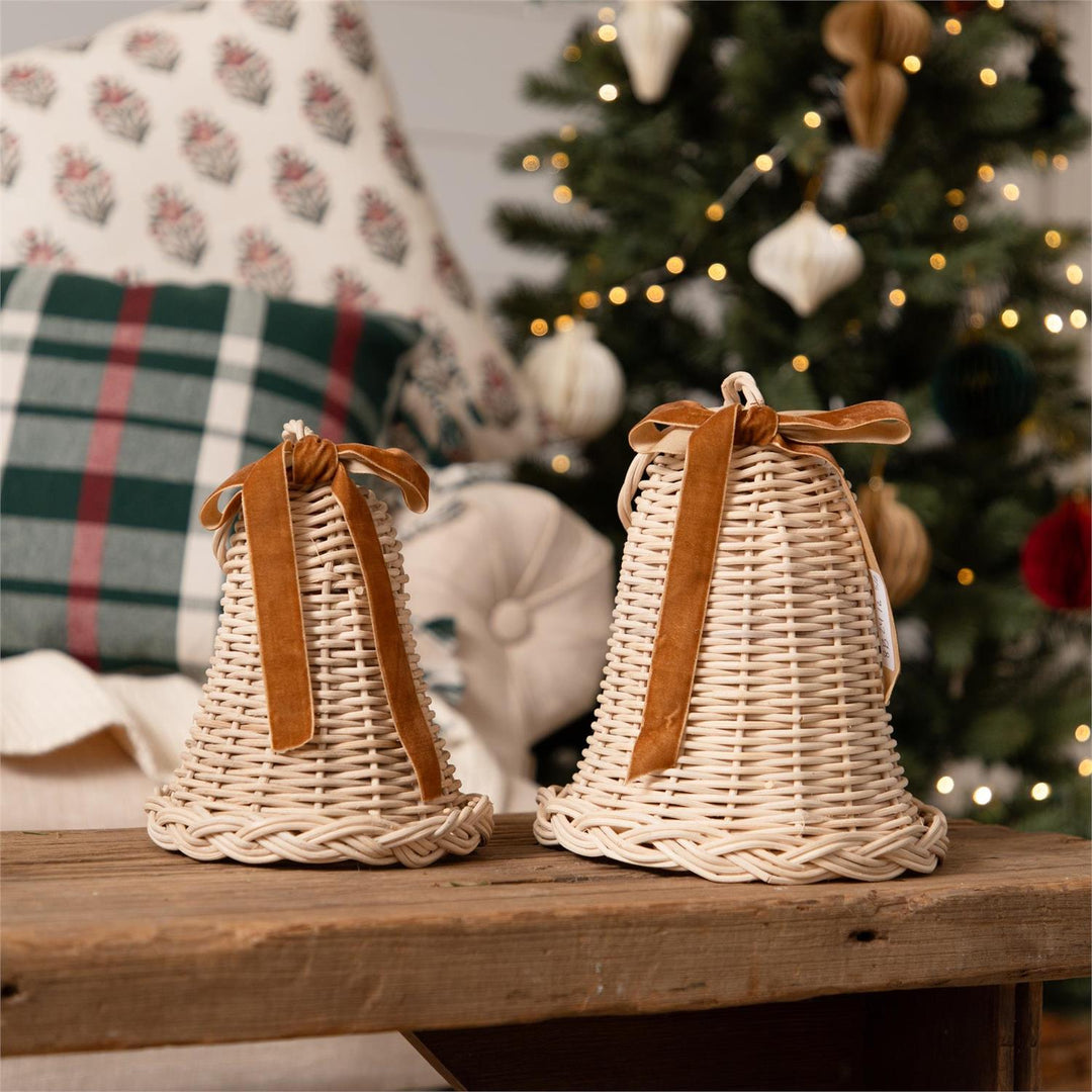 Woven Rattan Bells, Set of 02 - Clementine Home Floral Gift
