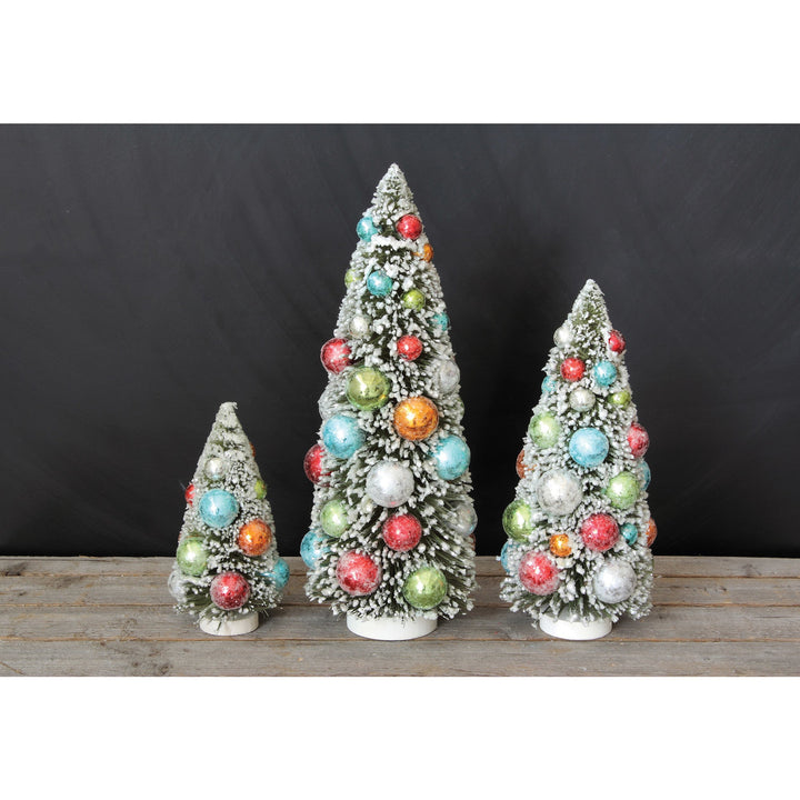 Bottle Brush Christmas Trees with Base, Set of 3