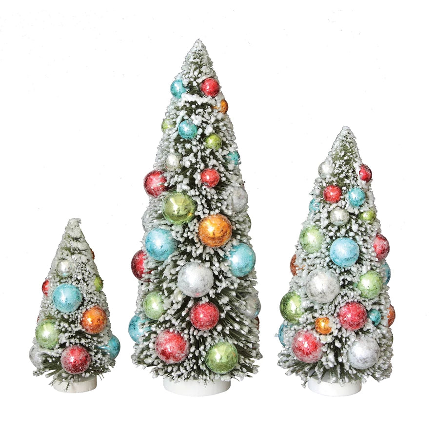 Bottle Brush Christmas Trees with Base, Set of 3