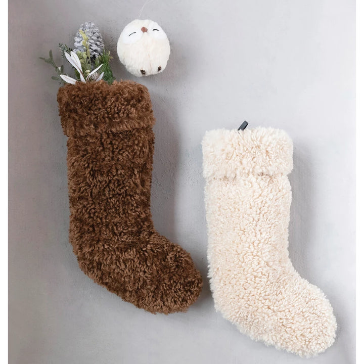 Sherpa Christmas Stocking - cream