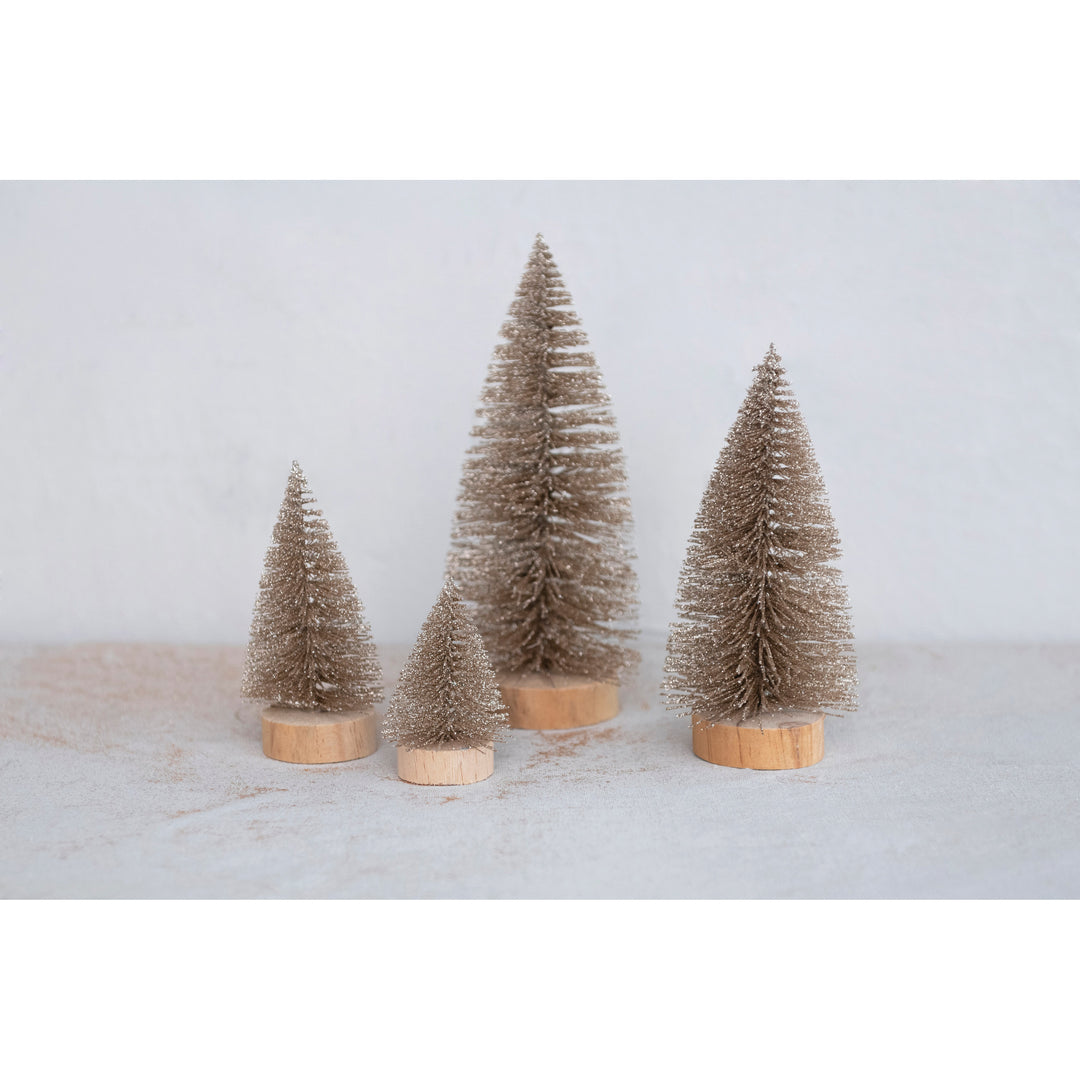 Champagne Shimmer Bottle Brush Trees, Set of 4