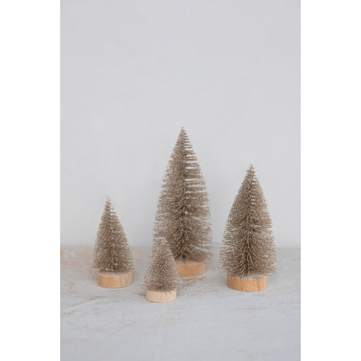 Champagne Shimmer Bottle Brush Trees, Set of 4