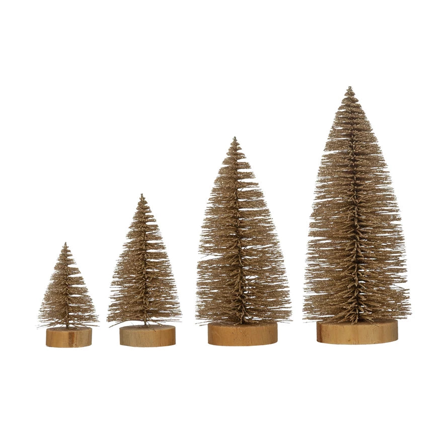 Champagne Shimmer Bottle Brush Trees, Set of 4