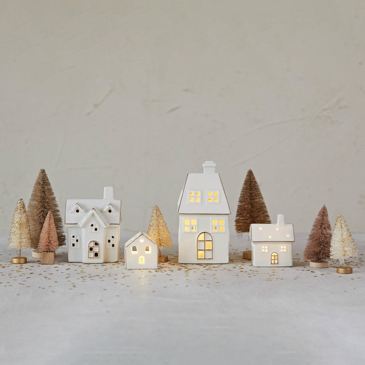 Stoneware Village, LED Lights & Gold