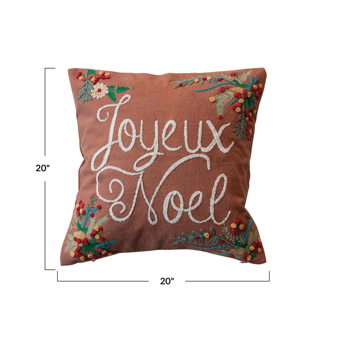 Embroidered Botanicals "Joyeux Noel" Pillow