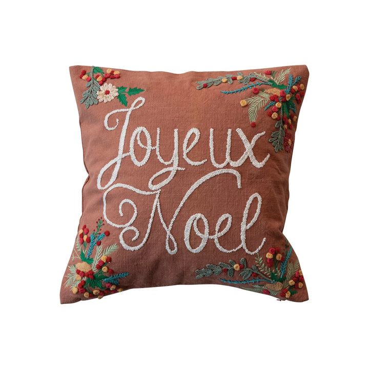 Embroidered Botanicals "Joyeux Noel" Pillow