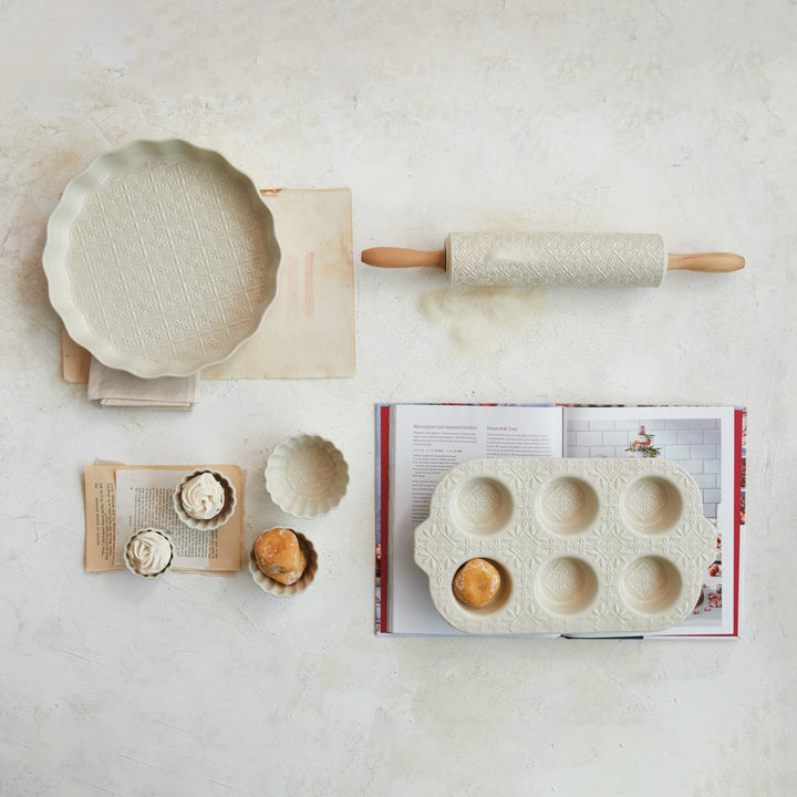 Embossed Stoneware Muffin Pan