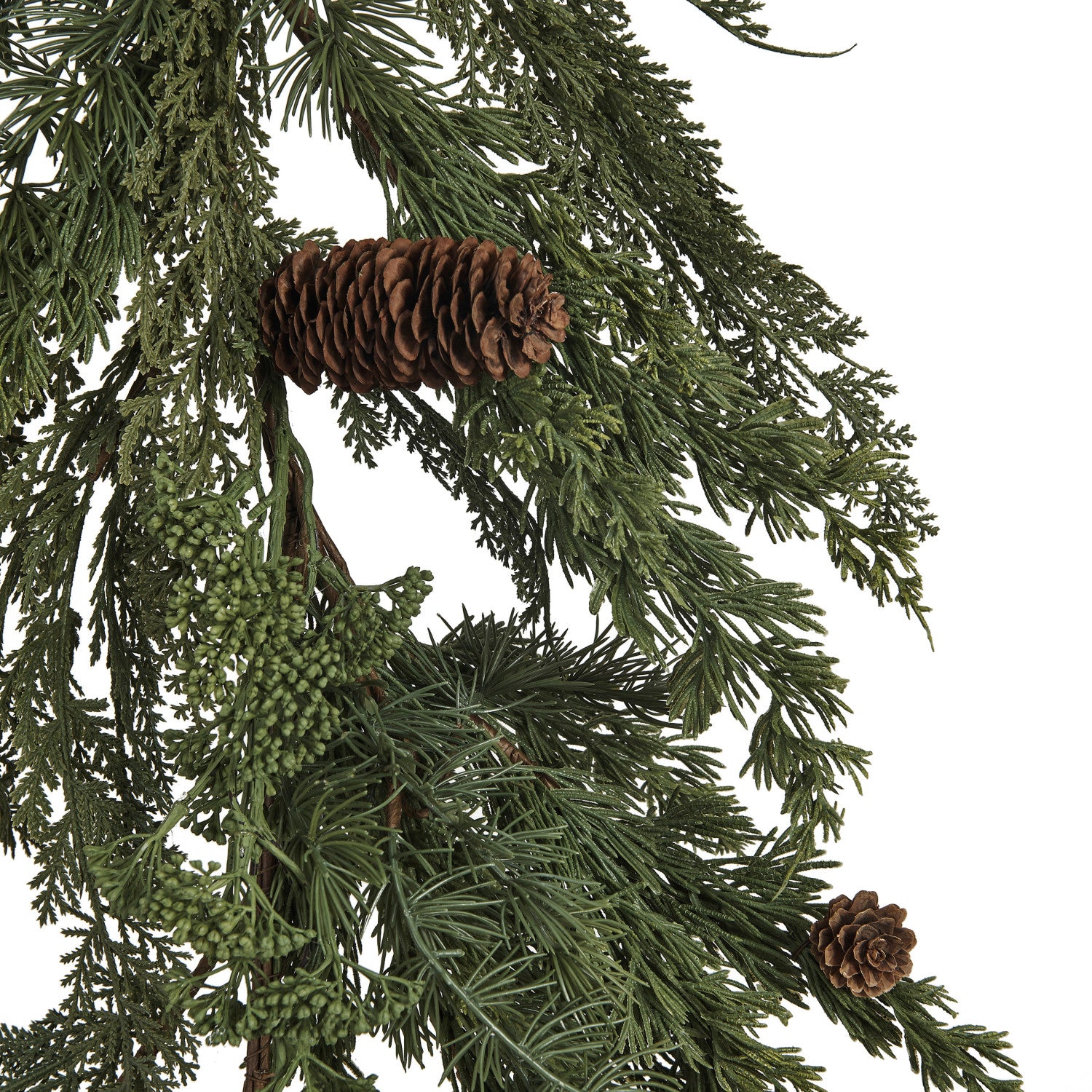 Faux Spruce & Pine Garland with Natural Pinecones