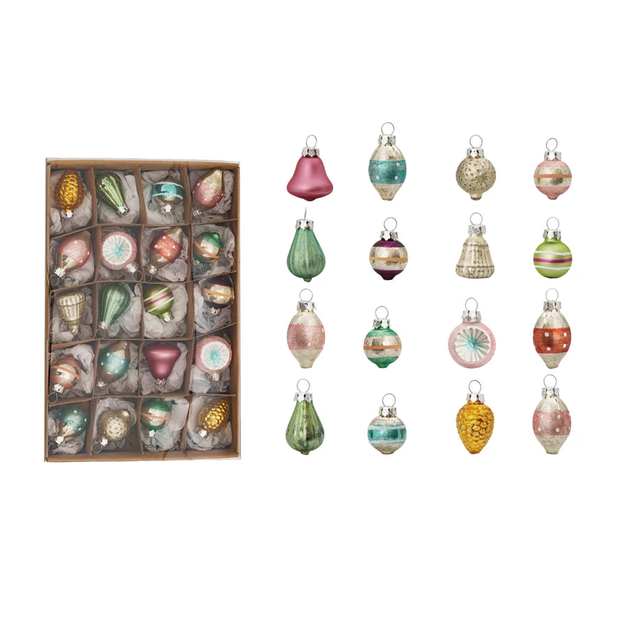 Hand-Painted Glass Ornaments, Boxed Set of 20