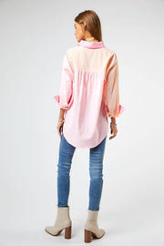 Add-On : Striped Color Block Shirt Top - Pink