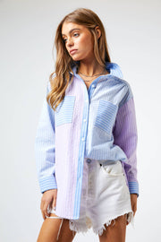 Add-On : Striped Color Block Shirt Top - Blue