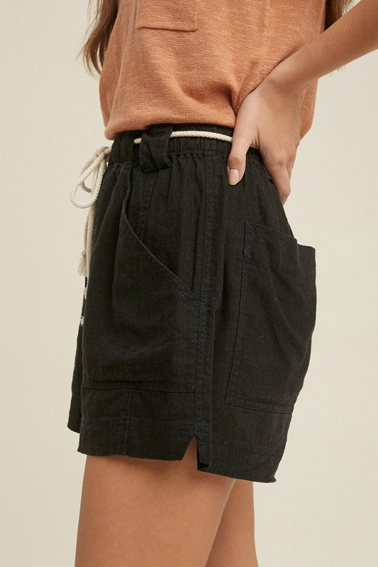 Twill Side Slit Shorts - Charcoal