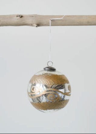 Etched Mercury Glass Ball Ornament - Clementine Home Floral Gift