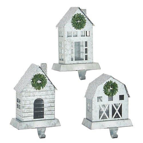 Galvanized Barn Stocking Holders, Set of 3 - Clementine Home Floral Gift