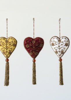 Hand - Embroidered Fabric Heart Ornament - Clementine Home Floral Gift