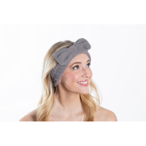 Plush Bow Spa Headband - Gray