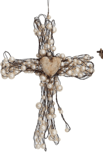 Wire Cross with Beads Ornament - Clementine Home Floral Gift
