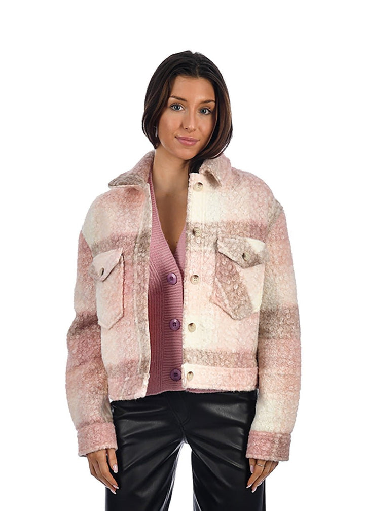 Zoe Boucle Pattern Short Jacket - Pink Plaid - Clementine Home Floral Gift