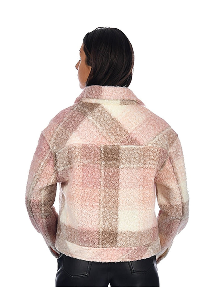 Zoe Boucle Pattern Short Jacket - Pink Plaid - Clementine Home Floral Gift