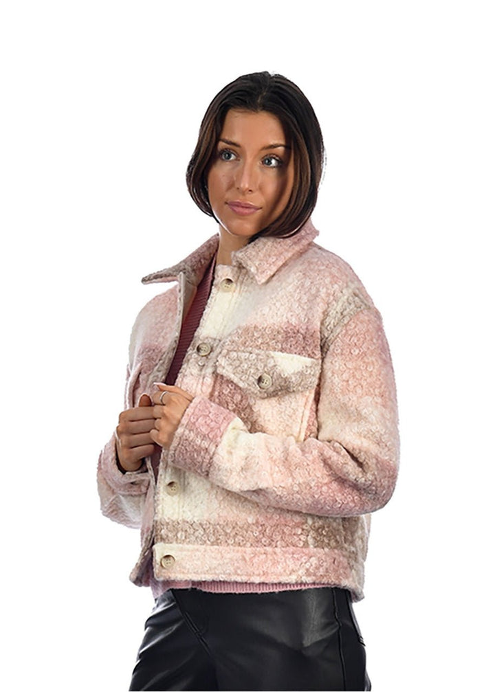 Zoe Boucle Pattern Short Jacket - Pink Plaid - Clementine Home Floral Gift